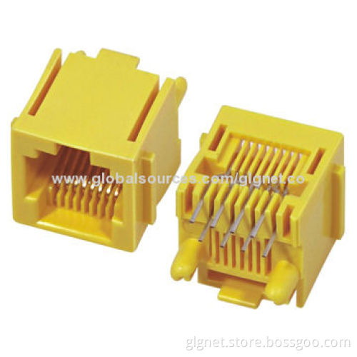 RJ45 1*1 port, w/o shielding and LED, vertical type, flat pin with buckles on both sides